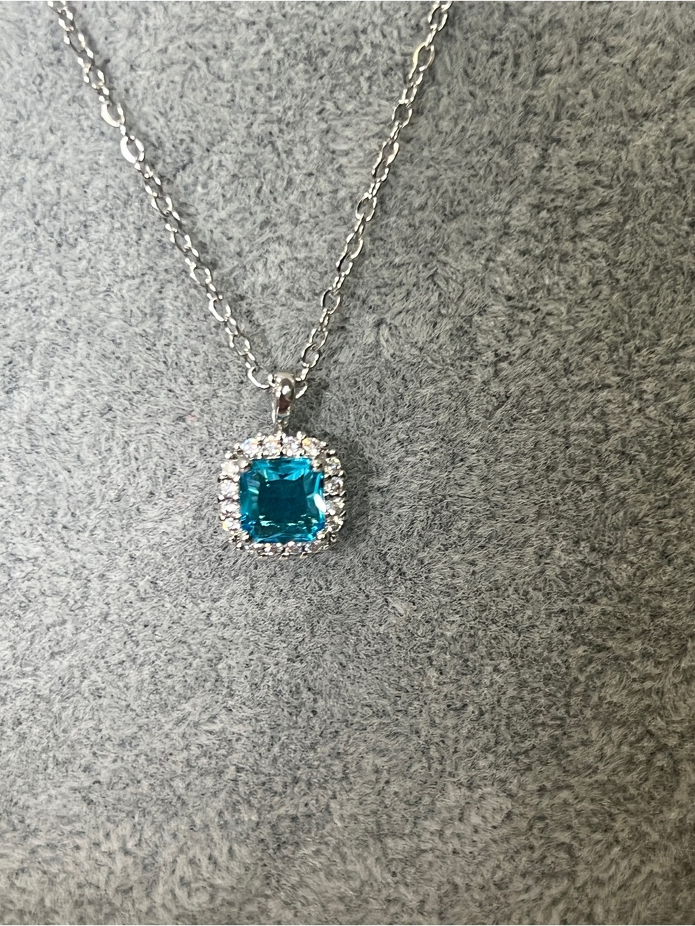 Blue Zircon Halo Pendant Necklace